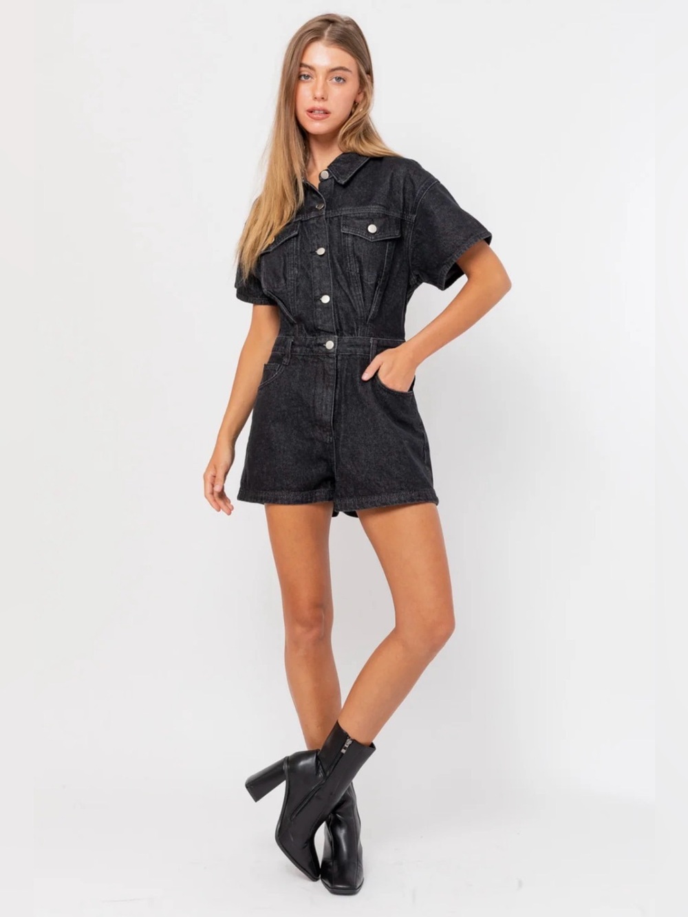 Lelis Black Denim Romper